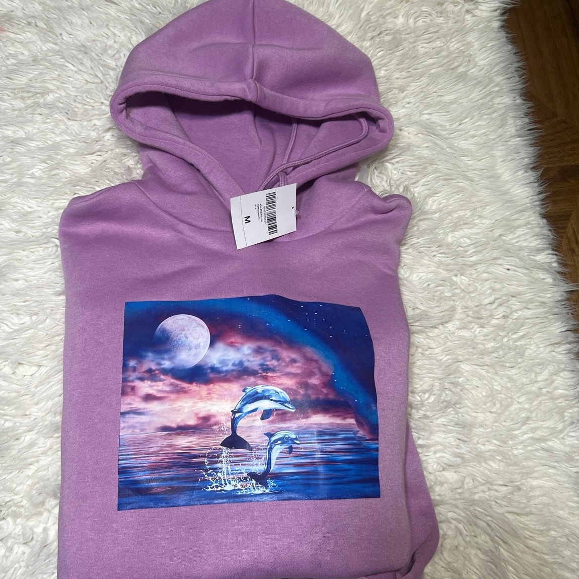 Nwt Forever 21 Hoodie Pullover Medium Pink Dolphins Moon Ocean Aa3At